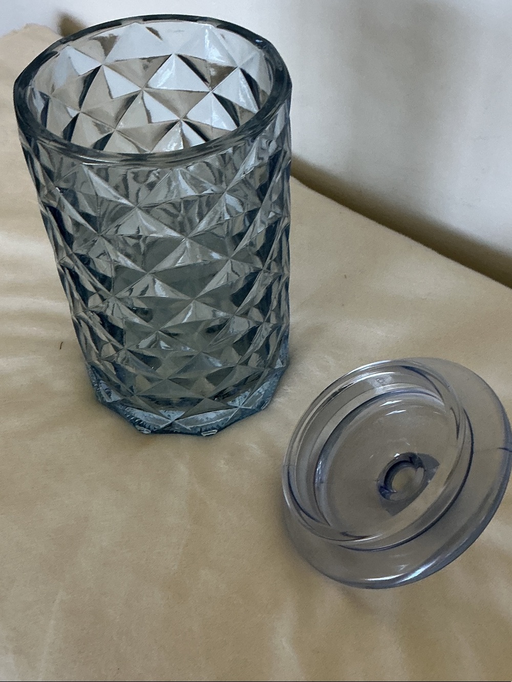 Blue Glass Diamond Design Canister with Lid